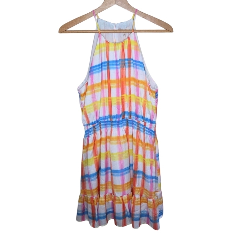 NWT Skies Are Blue | Colorful Abstract Plaid Halter Style Dress Size Large